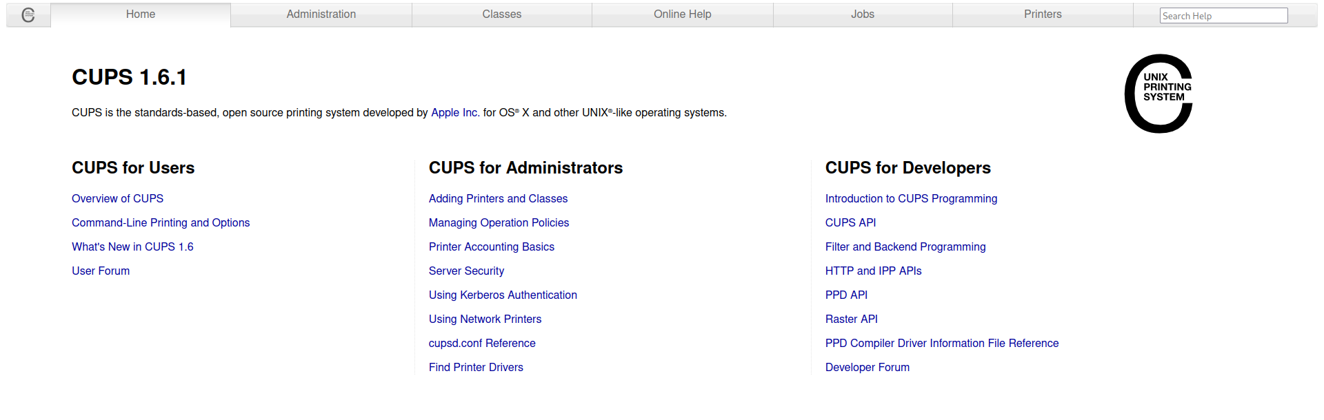Cups service landing page