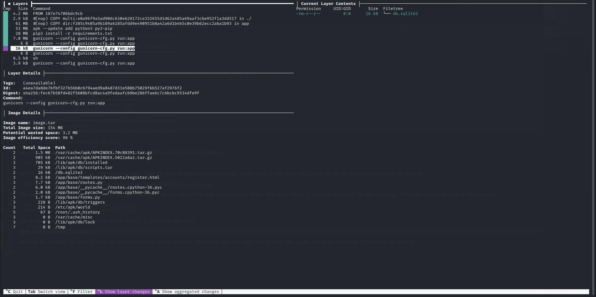 Dive terminal while analyzing image.tar