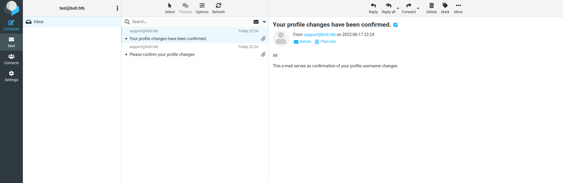 SSTI confirmed via mail app