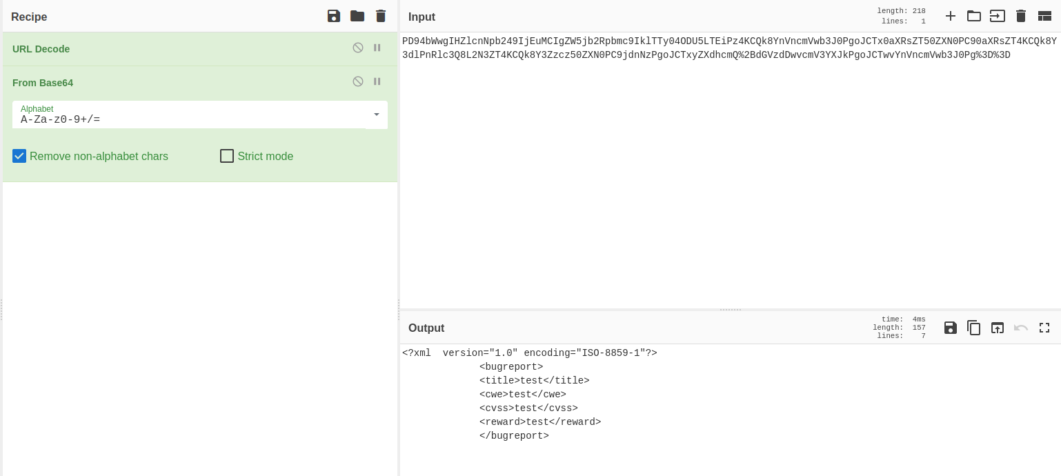 The decoded data via cyberchef